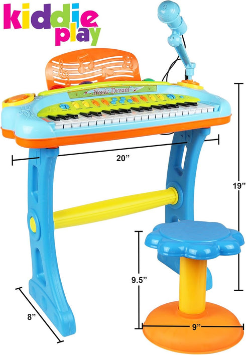 37 3 Kiddie Play Kids Piano Keyboard with Microphone and Stool Key Electronic Musical Instrument Toy with Colorful