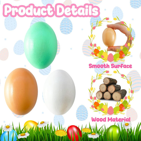 18 3 PCS Colors Wooden Fake Chicken Eggs,Wood Nest Egg Faux Egg for Crafts,Nesting Box,Easter,DIY,Help Hens Lay Eggs