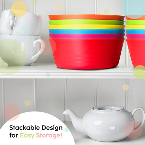 Plastic Toddler Bowls Set of 6 Kids Bowls 10 Oz - Microwave Dishwasher Safe BPA Free Brightly Colored Snack Bowls