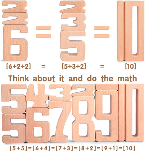 Lasoba 1-10, 10 3 Wooden Number Building Blocks, Large Digit Blocks Pcs Math Blocks Number Toys for Kids, Educational