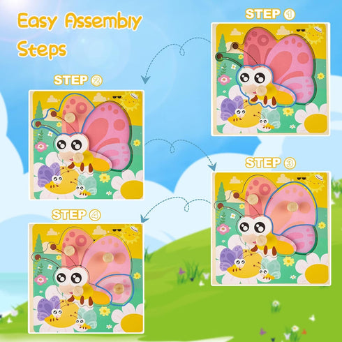 Wooden Toddler Puzzles, Funsland Peg Puzzles Gifts, Eco-Friendly Animal Patterns Jigsaw for 1-3 Years Old