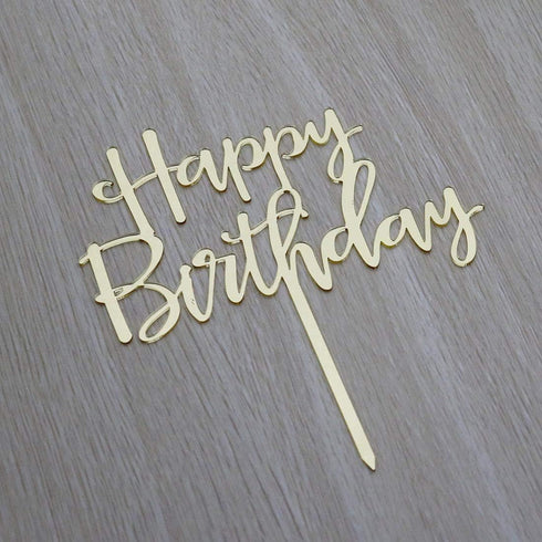 Happy Birthday Cake Topper - Birthday Party Decorations, Mirror Gold Acrylic