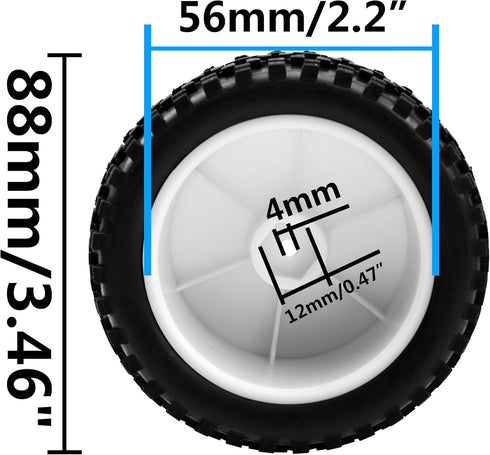 4Pack HIRCQOO OD 88mm/3.46" Front and Rear Rubber Tire & Plastic Wheel Rims - Compatible with Redcat HPI HSP ExceedRC