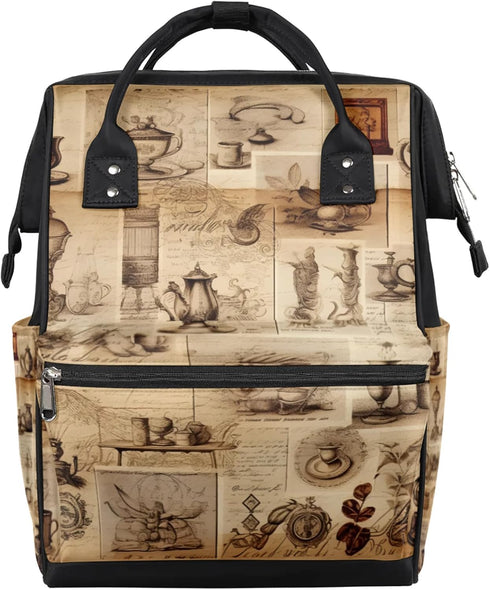 Hsnar Vintage Tableware Waterproof Diaper Bag Backpack Large Capacity Baby Bag with Stroller
