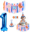 Blue Dog Highchair Banner for First Birthday Party Decorations Orange Navy Blue