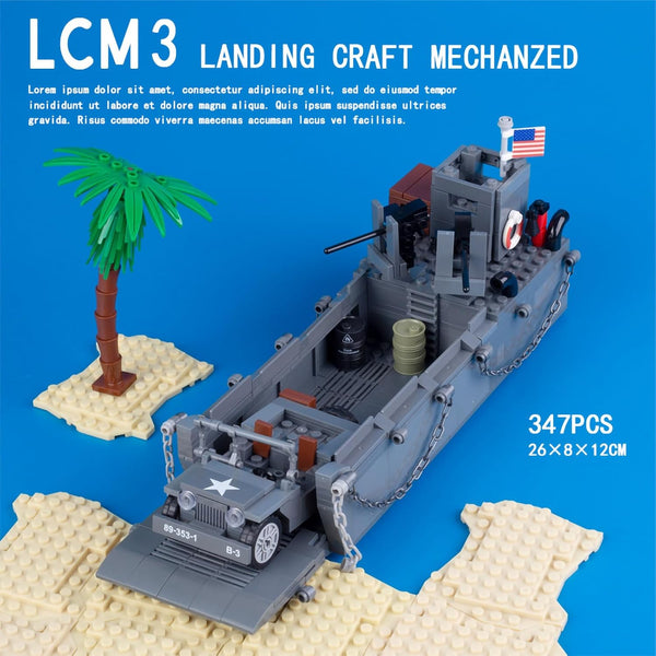 Military Landing Craft Vehicle Personnel - Higgins Boat Car Model, WW2 Building Block Toys for Kids and Adults