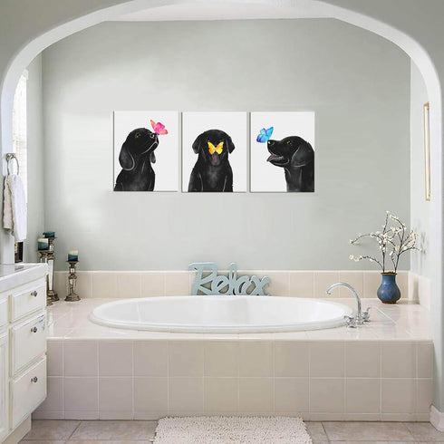 3 12"x16"x3 KLVOS Dog Animal Wall Art for Nursery Room Butterfly on Dog Nose Kids Bed Room Wall Decor Panel Black