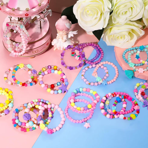 PinkSheep Toddler Bracelets for Girls Jewelry: 36 Pcs Bluk Little Girl Bracelets, Cute Toddler Bracelets for Girls 2 3 4 5 6 7 Years Old - Princess Bracelets for Teen Girls - Play Jewelry Gift