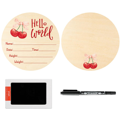 R HORSE Baby Announcement Sign with Ink Pad and Marker Pen Cherry