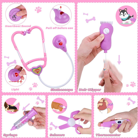 Gifts2U Set, 3-8 Pet Care Cage Play Vet Clinic and Doctor Kit for Kids with Dress Up Costume, Doctor Medical Pretend