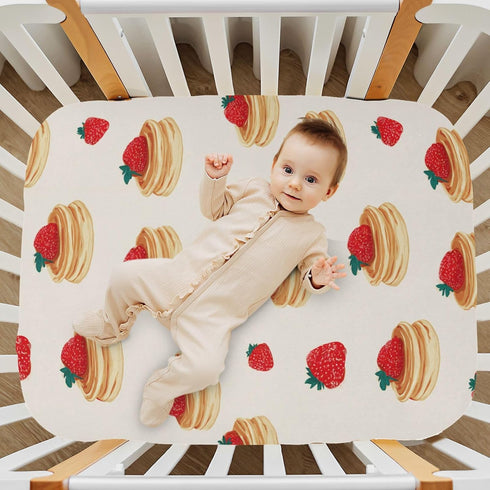 Pigsaly 27x39 Inch Crib Sheets Pancakes Strawberries Baby Sheet for Standard Crib Mattress Boys Girls Toddler Bed
