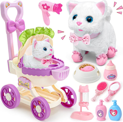 G.C Cat Toys for Kids Girls, Electronic Interactive Stuffed Cat Walk Meow