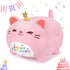 16'' Pink Birthday Cat Plush Stuffed Animal, Kawaii Plushies Cat Body Pillow, Gifts for Kids and Girlfriend
