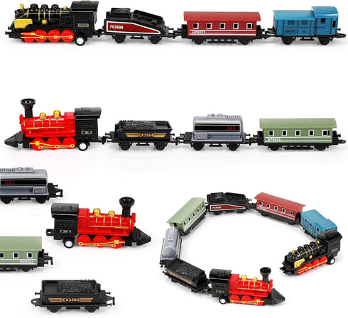 Hanaive 2 Sets Train Toys Small Pull Back Alloy Retro Steam Train