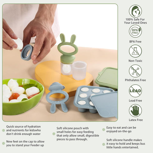 WAJIAYON Baby Food Freezer Tray,Silicone Nibble Freezer Tray,Baby Fruit Food Feeder Teether,Breastmilk Popsicle