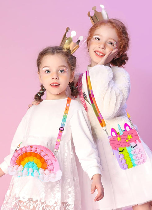 Pop Purse Pack Toy, Unicorn Rainbow Shoulder Crossbody Mini Keychain, Birthday Gifts for Kids Girls