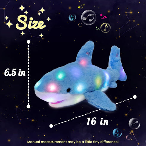 Hopearl LED Musical Stuffed Shark Toy, Lighting Up Singing Plush with Adjustable Volume for Kids, Blue, 16''