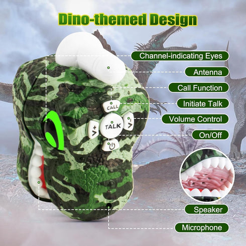 Dinosaur Walkie Talkies for Kids, 2 Way Radios for Boys & Girls Ages 3-12, Long Range Outdoor Adventure Gifts