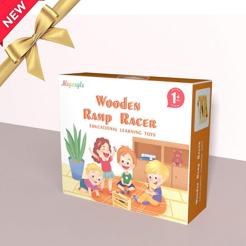 Wooden Ramp Racer with 3 Cars and 2 Balls, Toddler Toys for 1-3 Year Old Gifts
