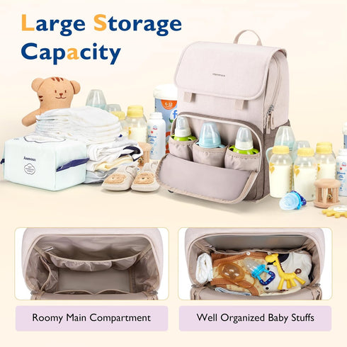 mommore Unisex Diaper Bag Backpack, Large Baby Bag with Changing Pad, Insulated Pockets, Stroller Buckles, Durable