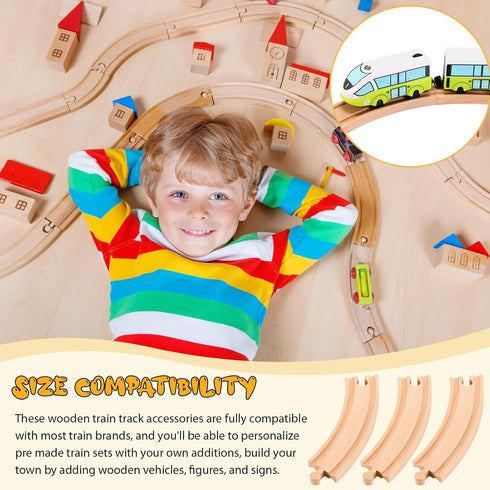 Pack 16 Pack Liliful of Wooden Train Tracks Expansion Male-Male Female-Female Train Track for Most Wooden Railway