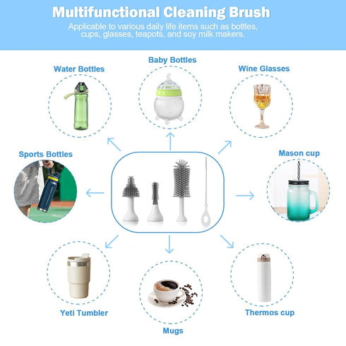 Set Electric Baby Bottle Brush with Rechargeable Electric Bottle Brush Cleaner and Replaceable Silicone Bottle Brushes
