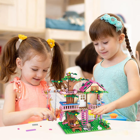 Set 504 6-12 Years7652 HSANHE Tree House Building Compatible with Friends, PCS Forest House Building Kit Birthday Gift