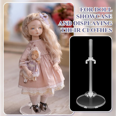 100 Pcs Acrylic Doll Stand Display Holder - Transparent Support for 9, 10, 11 Inch Tall Dolls with Adjustable Waist Clip