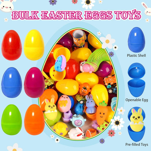 TOAPER 300PCS Prefilled Easter Eggs with Toys, Easter Basket Stuffers, Easter Party Favors, Easter Egg Hunt Prizes