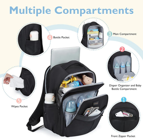 mommore Backpack 37L 15.6'' Diaper Bag Large Baby Bag with Laptop Sleeve Mom Bags with Insulated Pockets, Changing Pad