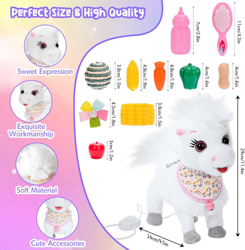 Ylpaprm White Walking Pony with Leash Toy Horses Electric Ponie That Walks,Plush Horse Toy for Kid Talking Musical