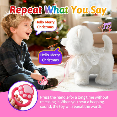Marsjoy Samoyed Walking Barking Dog for Kids Interactive Musical Puppy Robot Repeats What You Say, Realistic Licking