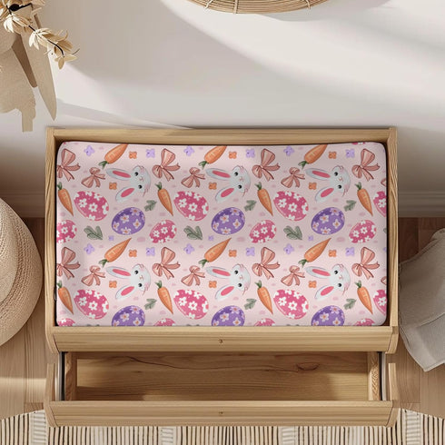 KuphiL10C Girls-16x32 Cartoon Easter Rabbits Eggs Bows Spring Flowers Floral Pattern Baby Changing Pad Cover, Unisex