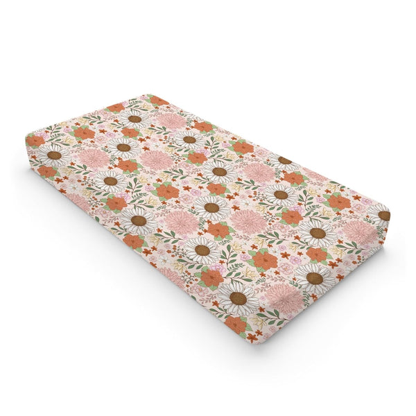 Retro Boho Floral Changing Pad Covers, Vintage Flowers Unisex Diaper Change Pad Sheets for Boys Girls, 32''x16''