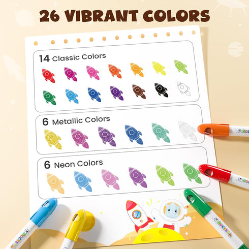 26 120 JUPITEARTH Colors Rocket Tempera Paint Sticks with PDF Coloring Pages, Quick Drying, Non-Toxic and Washable