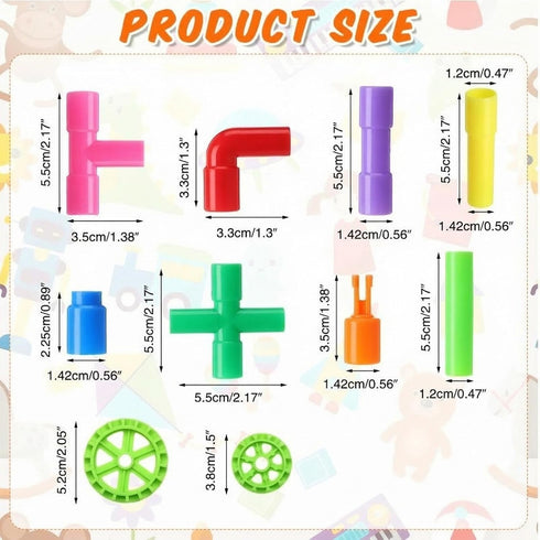 Libima 300 6 Set Pcs Tubular Pipes Building Blocks for Kids Over Years Old Stem Building Toy Colorful Tube Pipe Toy