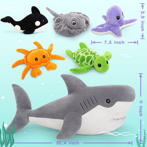 23in 5 Mommy Set, MorisMos Shark Stuffed Animal with Baby Plush Inside, Stuffed Shark Surprise Toy Cute Ocean Sea