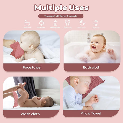 100% 6 Pack 12x12in Yoofoss Muslin Baby Washcloths Organic Cotton Face Towels Wash Cloths for Baby Soft and Absorbent
