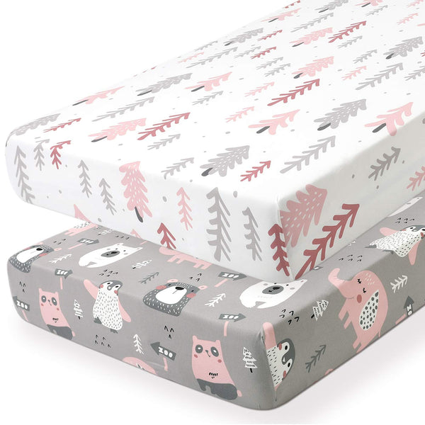 Stretchy Fitted Crib Sheets Set BROLEX 2 Pack, Ultra Soft Jersey, Portable Crib Mattress Topper for Baby