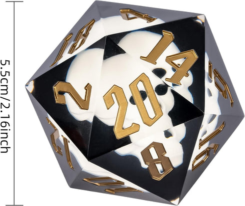 D20 55mm 20 D20 Cusdie Large Dice with Sharp Edges, D&D Sided Dice, Handmade DND Giant for RPG, Table Games(White