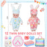 Jerify 10 Pcs Realistic Soft Twin Baby Dolls Toy Set - Includes 2 Pcs 12 Inch Dolls, Feeding Set, Pacifiers, Diapers,