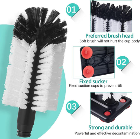 Havawish 1 Pack 3 Glass(7.3 3.7 7.5) Water Bottle Cleaning Brush with Suction Base, Head Bristle Bar Glass Washer