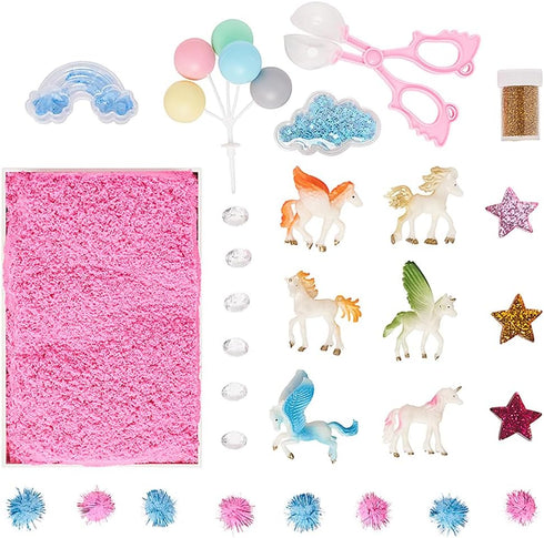 38 PCS Unicorn Sensory Sand Bin | Magic Sand for Toddlers with Scooper | Sparkly Pom-Poms for a Magical Fairytale Gift