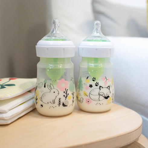 5 oz/150 mL, 1 0m+, 2-Pack Dr. Brown's Anti-Colic Options+ Wide-Neck Baby Bottle Designer Edition Bottles, Woodland