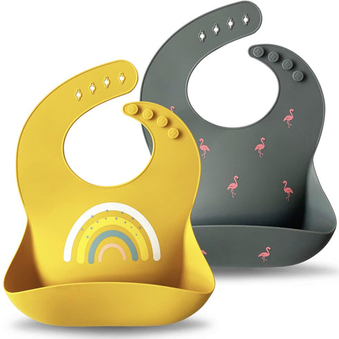 Moonkie Silicone Baby Bibs Set of 2, BPA Free Waterproof Baby Bibs