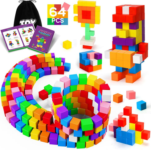 TOY Life 64 Pcs Magnetic Blocks - Magnetic Building Blocks for Toddlers Age 3-5, Learning Building Toys for Kids Ages