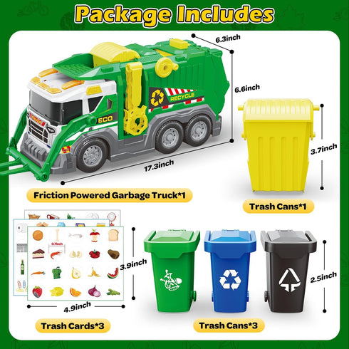 3 4 5 6 7 8 Set 3 AuroTops Garbage Truck Toys for Kids Years Old Boys Toy Trucks with Sound and Light,Toddlers Birthday