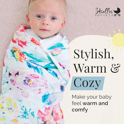 47 47 inches Stroller Society - Viscose from Bamboo and Cotton Baby Blanket, Floral Baby Blanket, Receiving Blankets