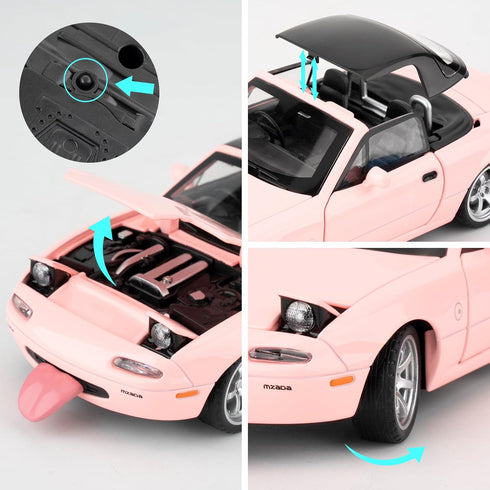 1/32 Mazda Miata MX-5 Alloy Model Car, Toy Car with Pullback, Removable Top, Blinking Lights, Sound and Bright Lights