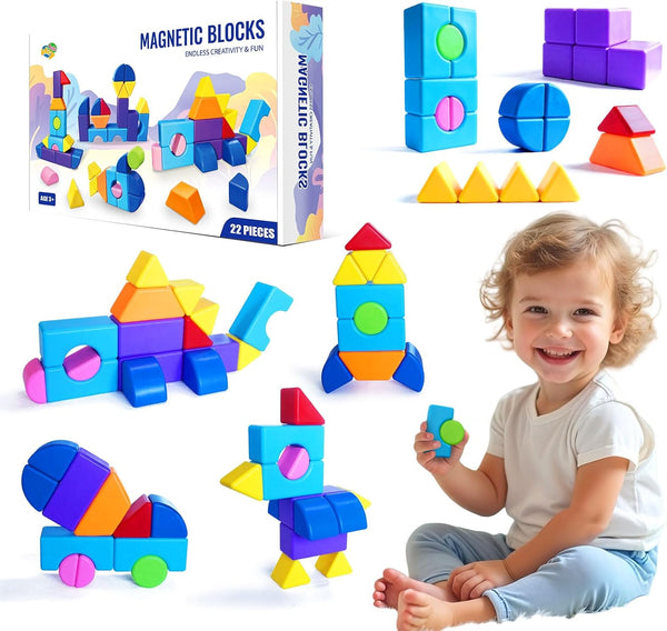 Big Magnetic Building Blocks, 1.65 Inches Multi-Shape Magnet Toy Set for Toddlers,
